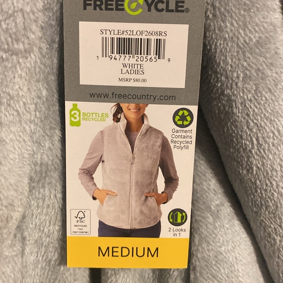 Free Country Free Cycle Reversible Vest White/Gray  Full Zip Ladies M NWT - Picture 5 of 11